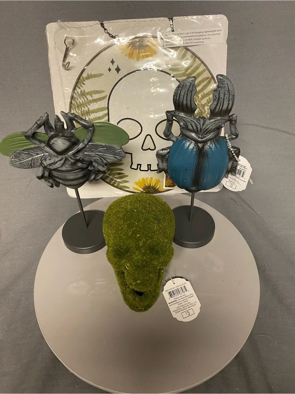 Target Moss Skull and Blue-Green Beetle Accent Set with skull sun catcher